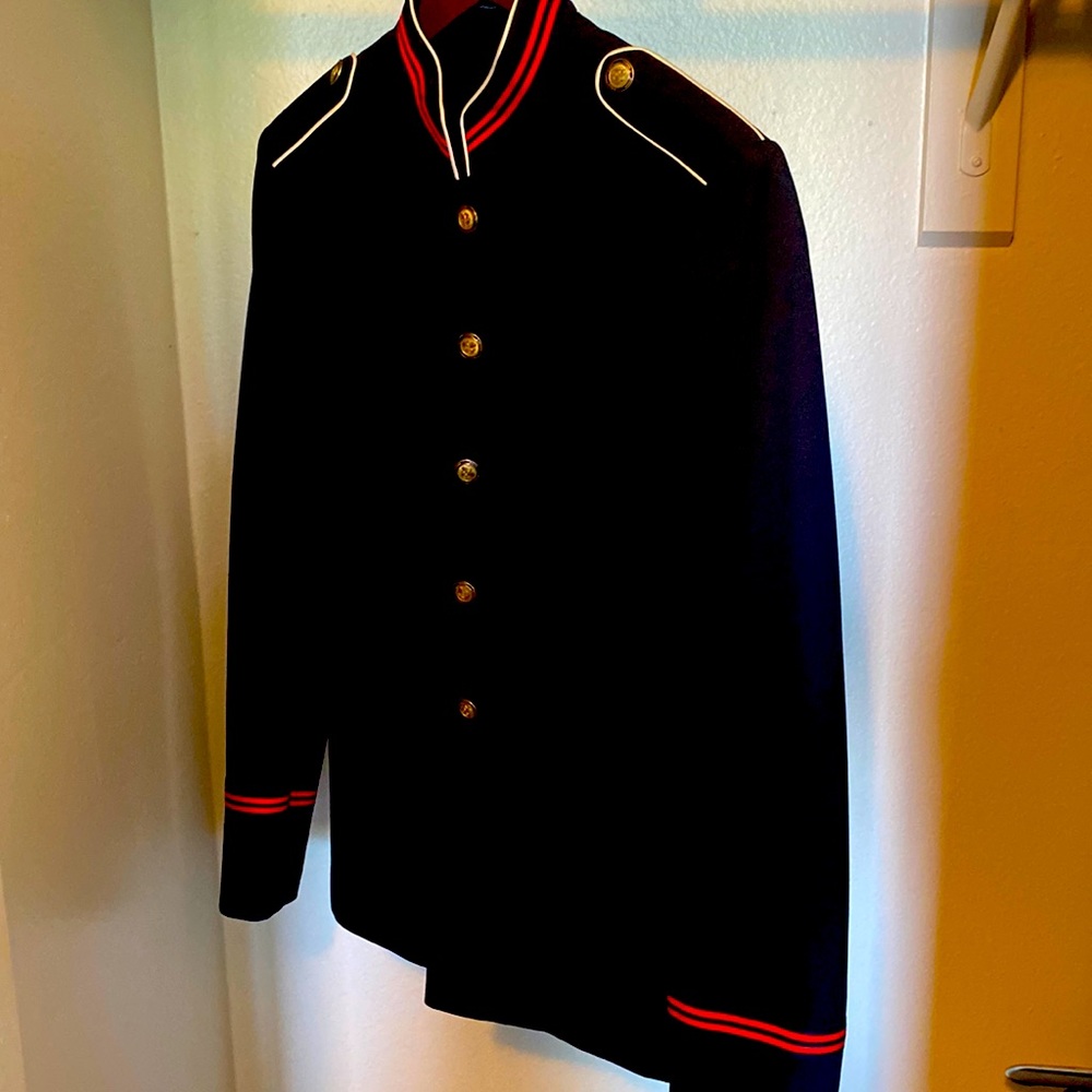 Dark blue with white and red stripes General-like style super elegant blazer